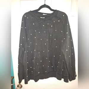 Women's Boutique Black Oddi By Los Angelas 2x Top With Pearl Accents